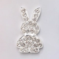 Ciondolo a forma di coniglio in argento con strass e fiocco per accessori fai-da-te - D927 Coniglio Argento