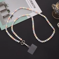 Pastel heart acrylic bead phone lanyard with silver spring ring clasp and connector - Macaron Matte Heart Style (K1037)