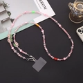 Pink and clear acrylic beaded phone lanyard with heart charms and letter beads - Pink Letter Beaded Style (K1209)
