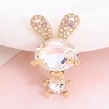 Detail of cute golden rabbit brooch with large clear gemstones and colorful rhinestones - Rhinestone Rabbit (White)