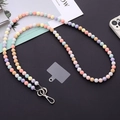 Colorful macaron acrylic beaded crossbody phone lanyard with stripes and silver lobster clasp - Macaron Pumpkin Round Bead Style (K1035)