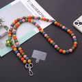 Colorful candy-colored acrylic beaded phone lanyard with green flower charm and metal clasp - High Saturation Colorful Round Bead Style (K1116)