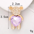 Ciondolo a forma di orso dorato con gemma a cuore viola e strass in cristallo - Orso Gemma Cuore (Viola) (D1076)