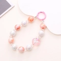 Beaded phone charm with iridescent pink beads and heart pendant on a spring clasp - K059 - Crown Heart Pendant (pink) / Charm