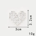Pixel hart bedel van zinklegering met strass steentjes 3cm x 3,2cm voor DIY schoenen - Legering / D1671 Volledige Strass Hart (Zilver)