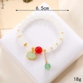 Elegant beaded bracelet with white moonstone, red bead, and green Ruyi lock charm pendant - White Glaze + Auspicious Cloud (K3624)