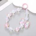 Pink and white beaded phone charm featuring an iridescent bow and heart-shaped beads - K365 Mermaid Bow Pendant (Pink) / Charm