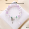 Elegant beaded bracelet with lavender beads and silver key pendant for women - Purple White Crackle + Key Charm (K3633)