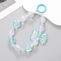 Handmade beaded phone strap featuring blue bow and iridescent hearts with round clasp - K364 Mermaid Bow Pendant (Blue) / Charm