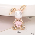 Broche lapin mignonne avec cristal coeur rose et perles blanches pour accessoires DIY - Lapin / Lapin Rose (D2024)