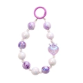 Purple iridescent beaded phone charm with heart pendant and pearl-like glossy beads - Crown Heart Charm Purple (K058)