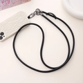 Black braided leather phone lanyard with white wavy textured case and gray metal buckle - PU Leather Style (K1982)