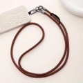 Crossbody brown braided leather phone lanyard with dark grey metal lobster clasp - PU Woven Style (K1984)