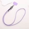 Purple leather long phone lanyard with matte grey swivel hook and universal connector pad - PU Leather Style (K2042)