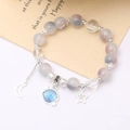 Elegant moon and star beaded bracelet with light blue shell pendant and silver accents - Shell Crackle Bead Pink Purple (K4432)