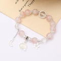 Pink strawberry quartz and pearl beaded bracelet with silver moon and star charms - Shell Crackle Bead Pink (K4434)