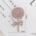 Lollipop brooch with pink rhinestones and white pearl on gold-tone zinc alloy base - Lollipop Shape (D1662)