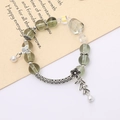 Elegant beaded moonstone style bracelet with butterfly charm and green crystal beads - Wheat Crystal Bead Ink Style (K4424)
