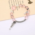 Elegant beaded bracelet with pink heart pendant, pearls, and vintage silver charms - Wheat Crystal Bead Pink (K4426)