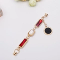 Golden DIY bracelet chain with red gemstone charms and Roman numeral pendant detail - Red Rhinestone (K161 Red Gem + Black Disk)