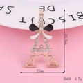 Golden Eiffel Tower charm with black enamel bow and sparkling crystal rhinestones - D569 Enamel Eiffel Tower