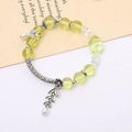 Elegant beaded moonstone bracelet with butterfly charm and silver flower accents - Wheat Crystal Bead Yellow (K4428)