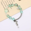Elegant green moonstone beaded bracelet with silver butterfly charm and vintage metal accents - Wheat Crystal Bead Green (K4429)