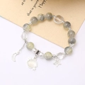 Moonstone and pearl beaded charm bracelet with moon and shell pendants for women - Shell Crackle Bead Gray (K4435)