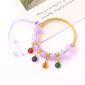 Elegant gold bead bracelet with purple beads and four-color lucky pendants for women - Ping An Xi Le Beaded Purple (K4553)
