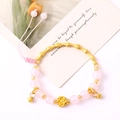 Adjustable gold bamboo joint bracelet with pink moonstone beads for women - Bamboo Bell Bracelet Pink (K4557)