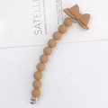Matte brown acrylic beaded strap with bow charm and silver metal clasps for phones - Khaki Bowknot (K697)
