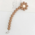 Macro detail of acrylic beaded floral charm with brown matte beads and metal ring clip - Khaki Daisy (K698)