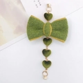 Moss green plush bow and heart pendant with gold alloy clips for DIY phone cases - Green