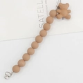 Detailed view of matte beige acrylic beads with a cute 3D bear pendant and silver clasp - Khaki Faceted Bear (K700)