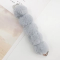 Detail of five light grey faux fur pom-poms with heart-shaped metal charms on chain - 5 Pom Pom Strap (Strap) / Gray (K734)