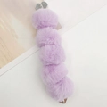 Close-up of five lavender faux fur pom-poms with a silver heart clip for DIY accessories - 5 Pom Pom Strap (Strap) / Purple (K738)