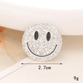Close-up of 2.7cm smiley brooch with rhinestones and black enamel facial details - Smiley Face (Silver Color)