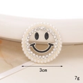 Macro shot of a 3cm silver alloy smiley face charm with pearls and clear rhinestones - Pearl Smiley (Silver)