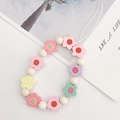 Colorful floral wooden bead phone lanyard with white round beads for charms and keychains - Wooden Flower Style (K868)