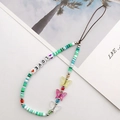 Close-up of colorful clay beads, LOVE letter charms, and acrylic butterfly phone lanyard - Sold Out / K787 Green Style