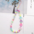 Colorful acrylic bead phone lanyard with heart charms and floral beads, 220mm length - Clearance/Off-shelf / K785 Rabbit Ear Style (Clearance)