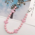 Cadena de cuentas hecha a mano con corazones de acrílico rosa y cuentas de resina rayadas - Cadena de Mano de Corazón Rosa (K863)