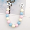 Macro view of 16mm macaron acrylic bead chain with white open ring clasps for phone case - Hand Chain / Pink Blue White