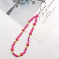 Handmade beaded phone charm with pink heart, star, and yellow smiley face beads - Rose Red Phone Chain