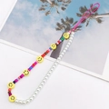Handmade Y2K phone charm with colorful acrylic smiley face beads and faux pearls - Yellow Smiley Color Beads Pearl (K930)