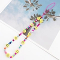 Colorful beaded phone strap featuring yellow smiley face charms and vibrant round beads - Yellow Smiley Multicolor Beads (K931)