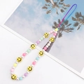 Detail of beaded phone strap with yellow smiley faces and colorful macaron acrylic beads - Yellow Smiley Macaron Beads Pearl (K932)