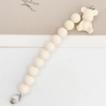 Creamy silicone pacifier chain with twelve round beads and a cute sitting bear pendant - White Sitting Bear (K704)