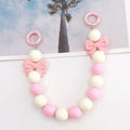 Pink and cream acrylic beaded chain with 3D bows for bags or phone cases - White + Pink