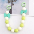 Colorful acrylic bead bag charm with mint green bows and white round beads - White + Green